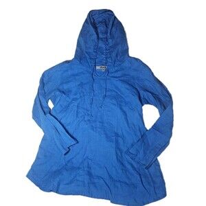 Flax Blue Linen Hooded Tunic Top Med Lagenlook Hood Peasant Fairy Boho Beachy